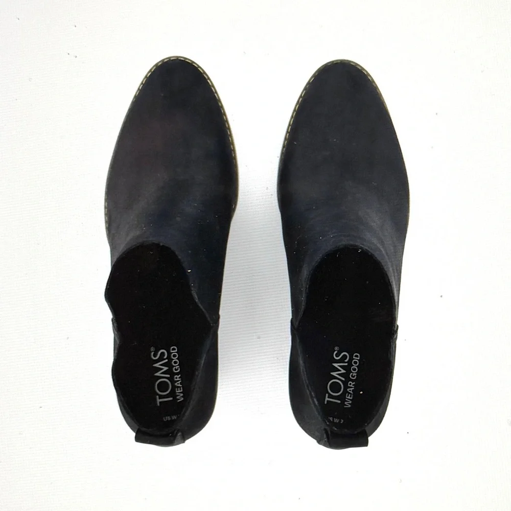 Toms Eliza Black Nubuck Leather Wedge Heel Ankle Boots Women’s Size 8.5 NWOT - Picture 7 of 14
